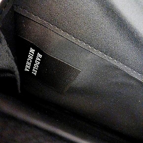 Badgley Mischka Quilted Wallet on a Chain Purse Black Crossbody Gold Studs Glam - Picture 13 of 16